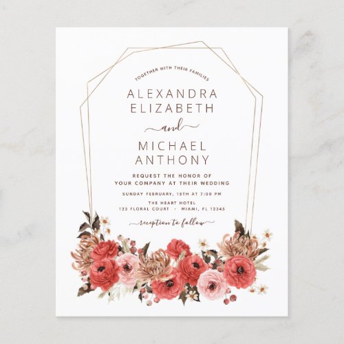 Budget Terracotta Fall Wedding Floral Autumn Flyer