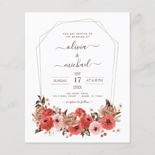 Budget Terracotta Fall Wedding Floral Autumn Flyer