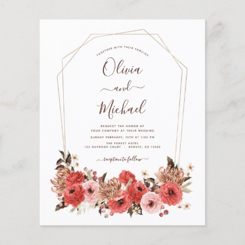 Budget Terracotta Fall Wedding Floral Autumn Flyer