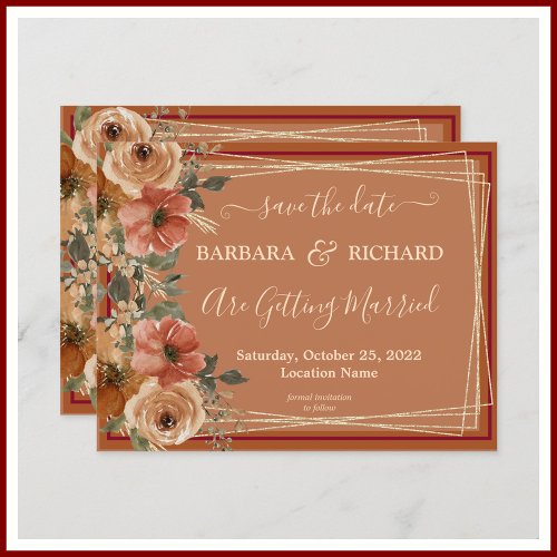 BUDGET Terracotta Floral Elegant Save Date     Invitation