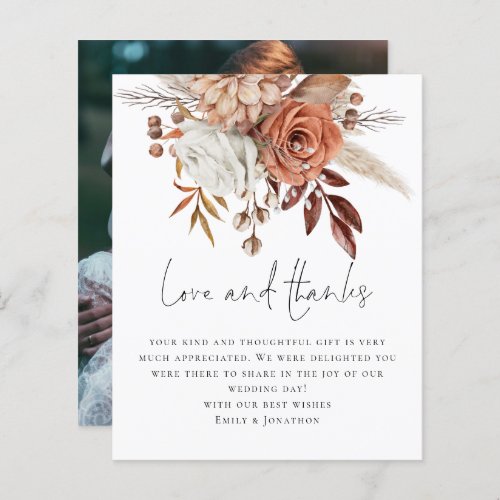 Budget Terracotta Floral Photo Love Thanks Wedding