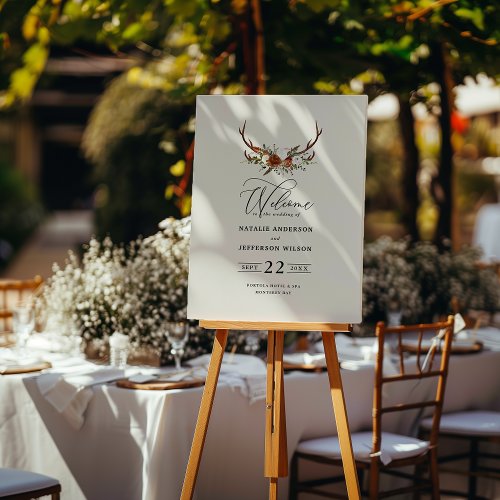 Budget terracotta floral stag wedding welcome chic foam board