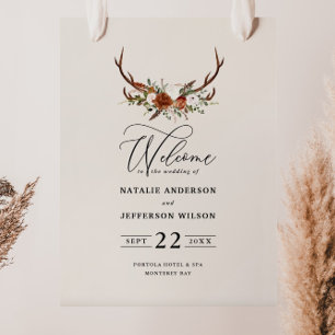 Budget terracotta floral stag wedding welcome chic foam board