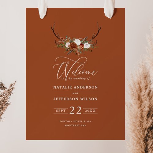 Budget terracotta floral stag wedding welcome foam board