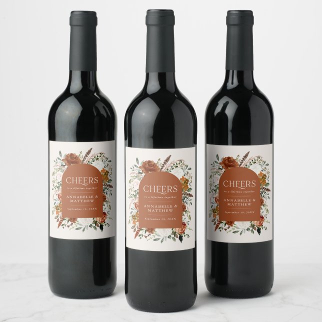 Budget Terracotta floral wedding favor gift Wine L Wine Label (Bottles)