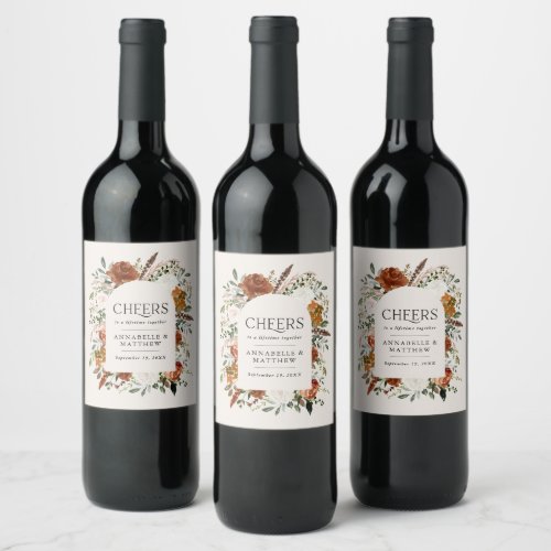 Budget Terracotta floral wedding favor gift Wine Label