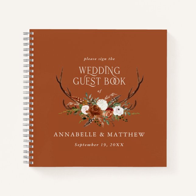 Budget Terracotta floral wedding guest book rustic (Front)