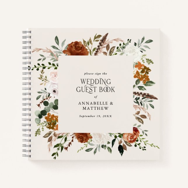 Budget Terracotta floral wedding guest book rustic (Front)