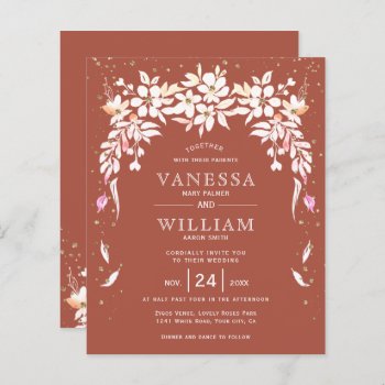 Budget Terracotta Floral Wedding Invitation by weddings_ at Zazzle