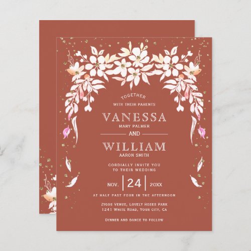 BUDGET terracotta floral wedding invitation       