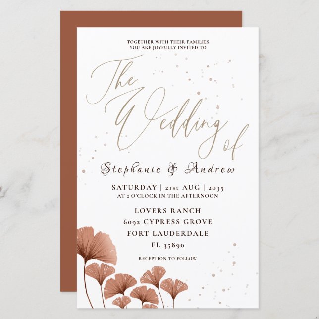 Budget Terracotta Ginkgo Leaf Wedding Invitation (Front/Back)