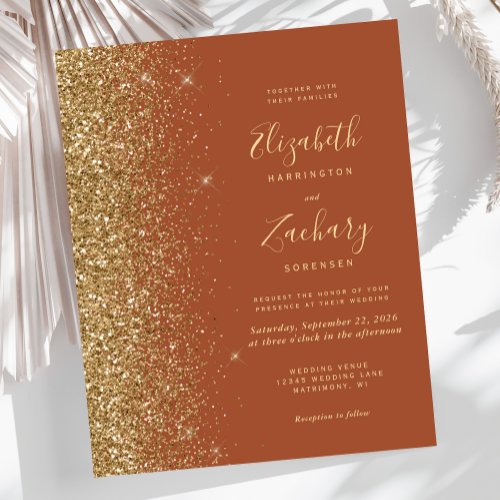 Budget Terracotta Gold Glitter Wedding Invitation