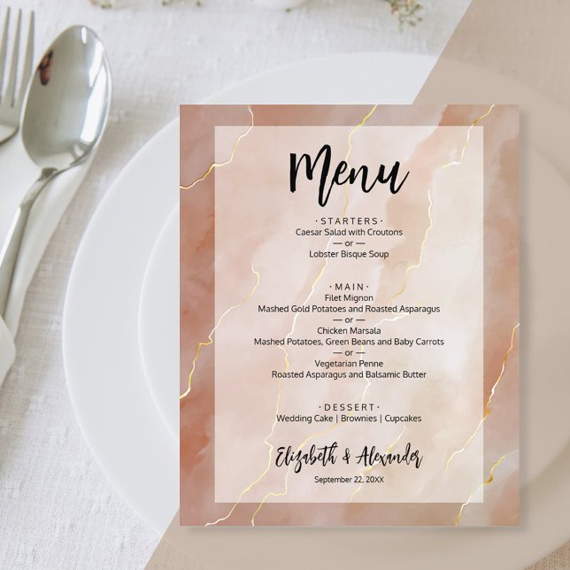 Budget Terracotta Gold Marble Wedding Menu Flyer (Creator Uploaded)