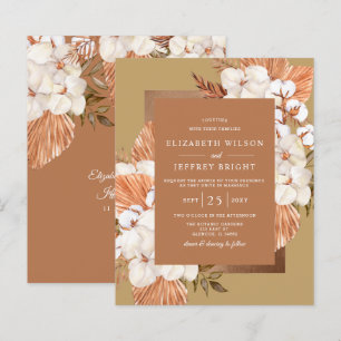 Budget Terracotta Gold Pampas Wedding Invitation