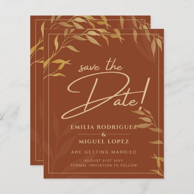 Budget Terracotta GOLD Wedding Save The Dates (Front/Back)