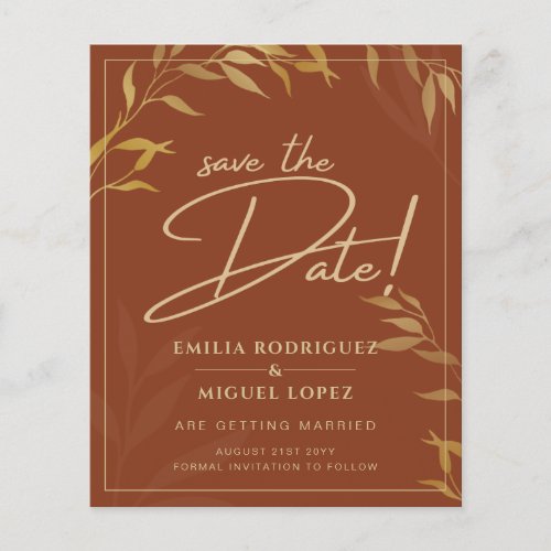 Budget Terracotta GOLD Wedding Save The Dates Flyer
