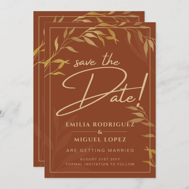 Budget Terracotta GOLD Wedding Save The Dates Invitation (Front/Back)