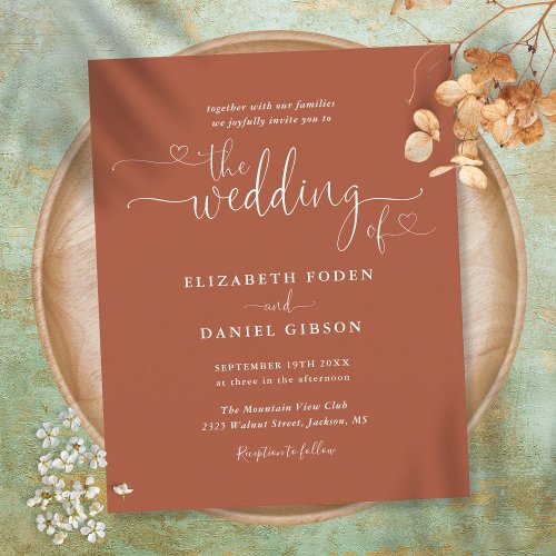 Budget Terracotta Hearts Script Wedding Invite