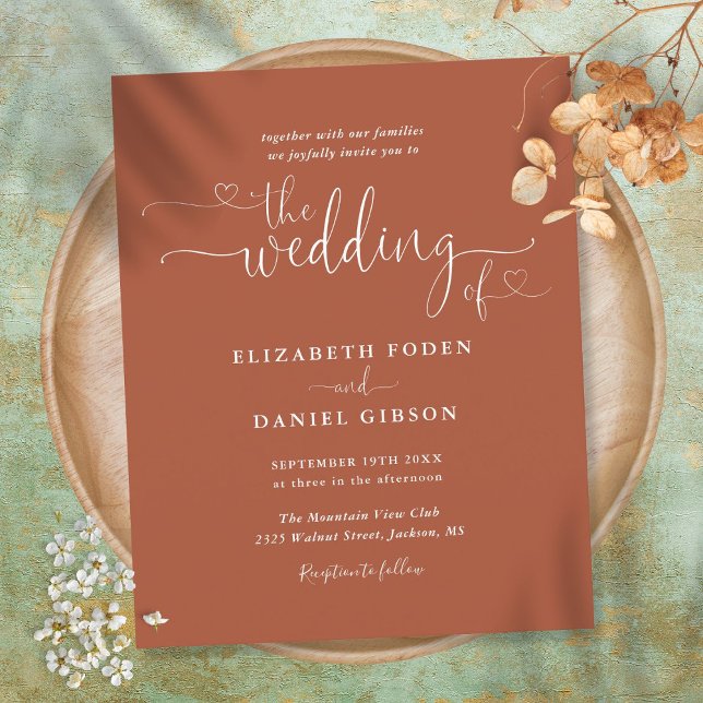 Budget Terracotta Hearts Script Wedding Invite (Creator Uploaded)