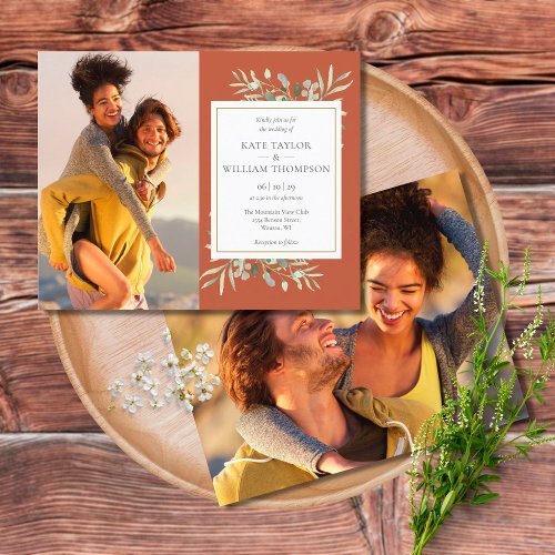 Budget Terracotta Leaves Photos Wedding Invitation