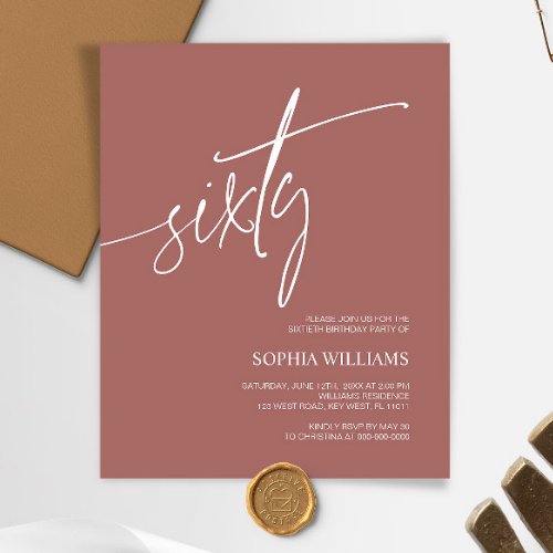 Budget Terracotta Minimal 60th Birthday Invitation