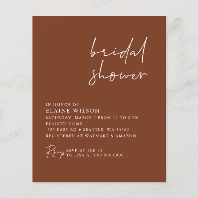 Budget Terracotta Modern Bridal Shower Invitation (Front)