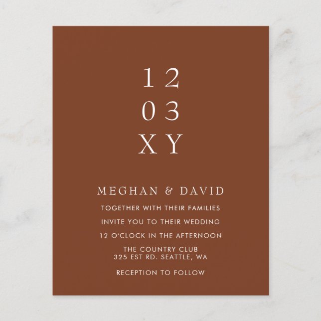 Budget Terracotta Modern Wedding Invitation (Front)