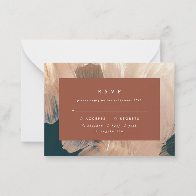 budget Terracotta  painterly wedding R.S.V.P reply Note Card (Front)