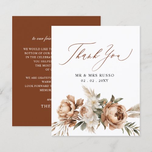 Budget Terracotta Pampas Boho Thank You Card