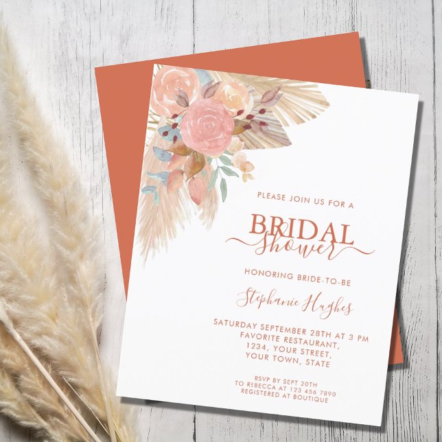 Budget Terracotta Pampas Bridal Shower Invitation (Creator Uploaded)