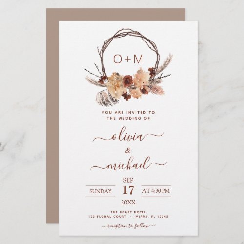 Budget Terracotta Pampas Grass Monogram Wedding