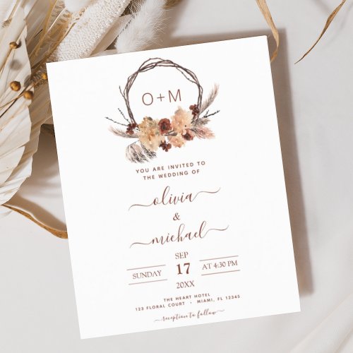 Budget Terracotta Pampas Grass Monogram Wedding