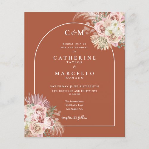 Budget Terracotta Pampas Grass Monogram Wedding 