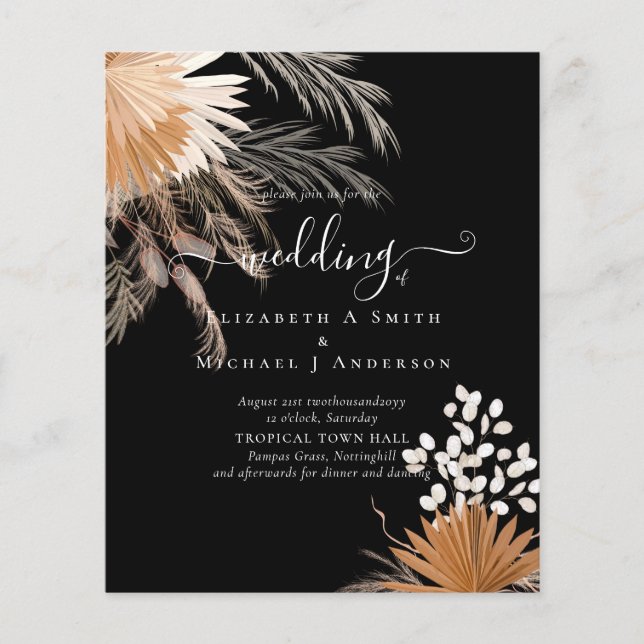 BUDGET  Terracotta Pampas Grass Tropical Wedding Flyer (Front)