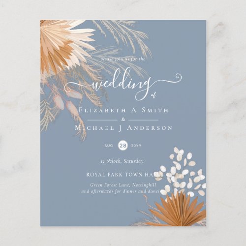 BUDGET  Terracotta Pampas Grass Tropical Wedding Flyer