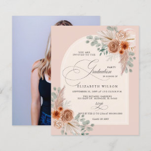 Budget Terracotta Pampas Photo Graduation Invite