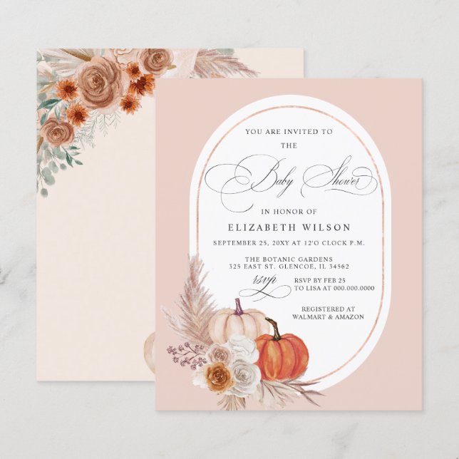 Budget Terracotta Pampas Pumpkins Fall Baby Shower (Front/Back)