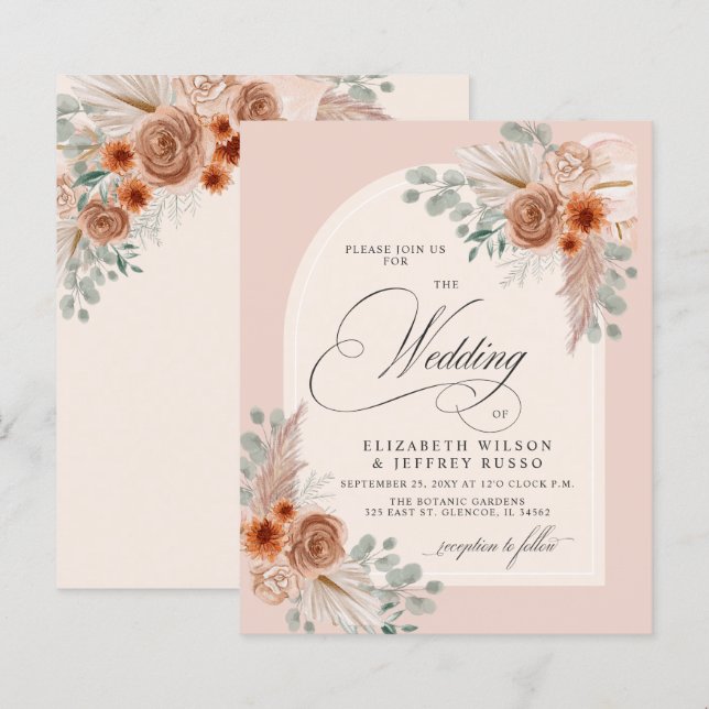 Budget Terracotta Pampas Wedding Invitation (Front/Back)