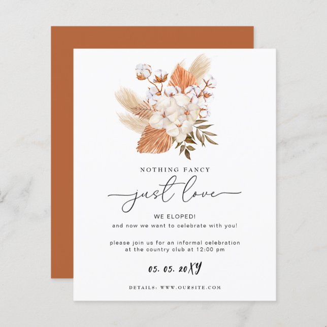 Budget Terracotta Pampas Wedding Reception Card (Front/Back)