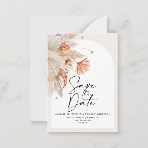 budget terracotta pampas wedding save the date note card