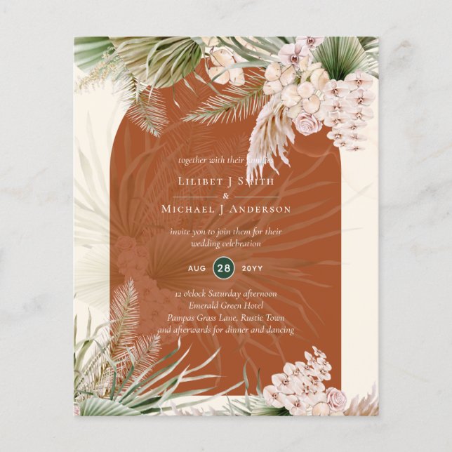 BUDGET Terracotta Peach Pampas Grass Wedding Flyer (Front)