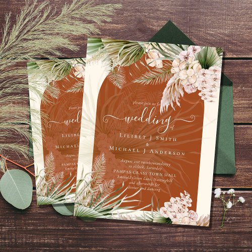 BUDGET Terracotta Peach Pampas Grass Wedding Flyer