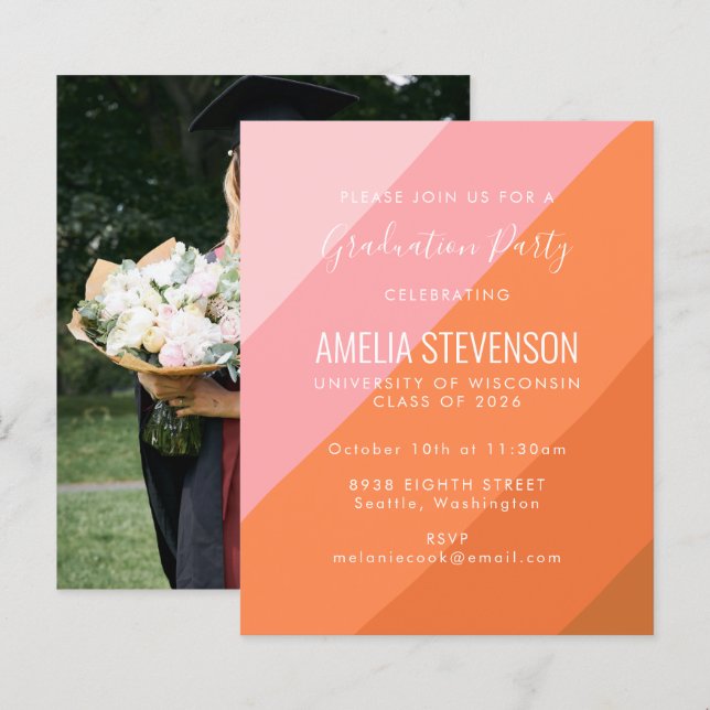 Budget Terracotta Photo Graduation Party Invite (Front/Back)