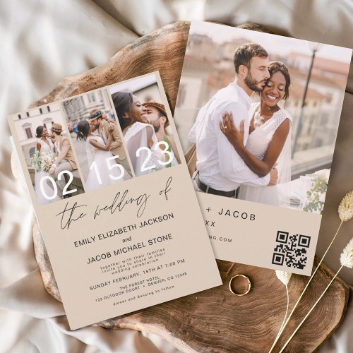Budget Terracotta Photo QR code Wedding Invitation