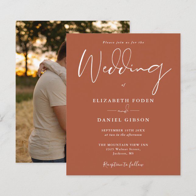 Budget Terracotta Photo Wedding Invitation (Front/Back)