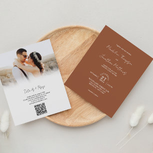 Budget Terracotta Photo Wedding QR Code Rsvp