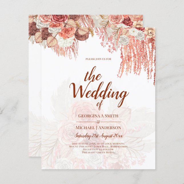 BUDGET Terracotta Rose Pampas Grass Floral Wedding (Front/Back)