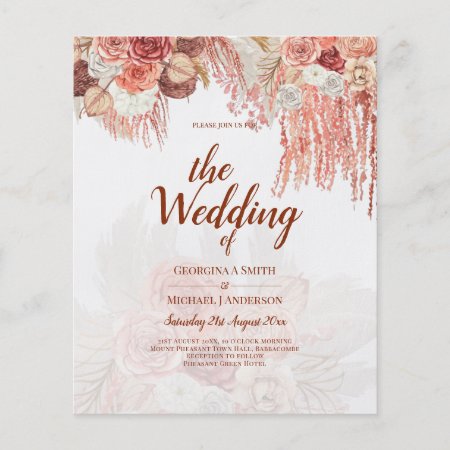 BUDGET Terracotta Rose Pampas Grass Floral Wedding Flyer