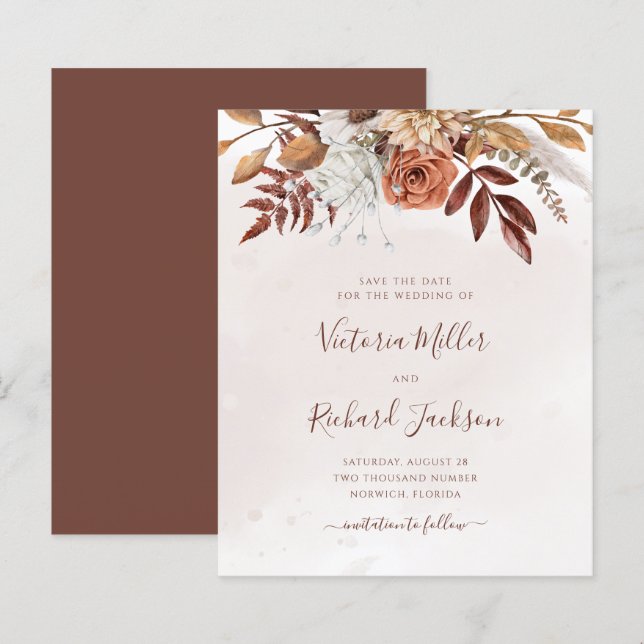 Budget Terracotta Rust Flowers Boho Fall Foliage (Front/Back)