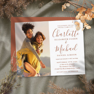 Budget Terracotta Script Photo Wedding Invitation